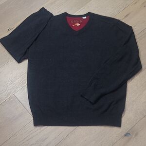 EUC Orvis Sweater Men's sz XL Black V-neck 100% Merino Wool Knit Sweater